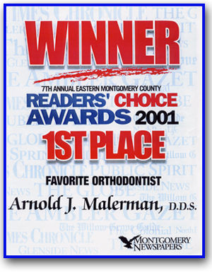Montgomery Newspapers 2001 Reader's Choice Award for Number One Orthodontist